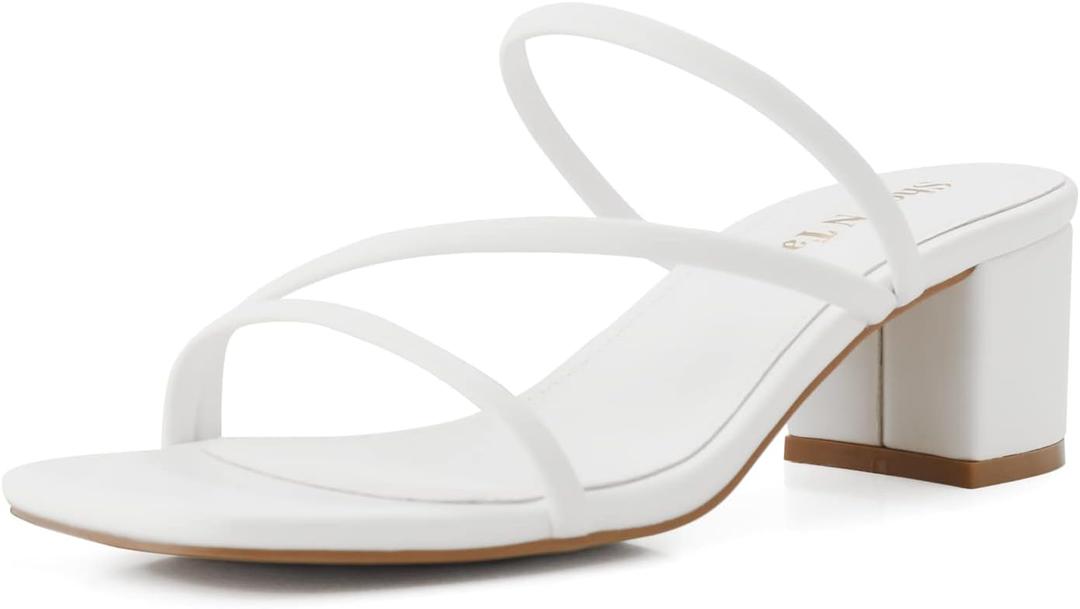 Shoe'N Tale Strappy Heels For Women Low Chunky Block Heel Heeled Sandals Square Open Toe Slip On Slides Mules 8