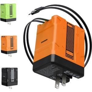 2-in-1 Compatible with 120w Fast Charger, 2025 New Retractable Wall Fasts Charging Power Adapter with All in One Foldable Plug, Multi-Functional Fast Smart Charger for Phone, Tablet, Laptops (Orange)