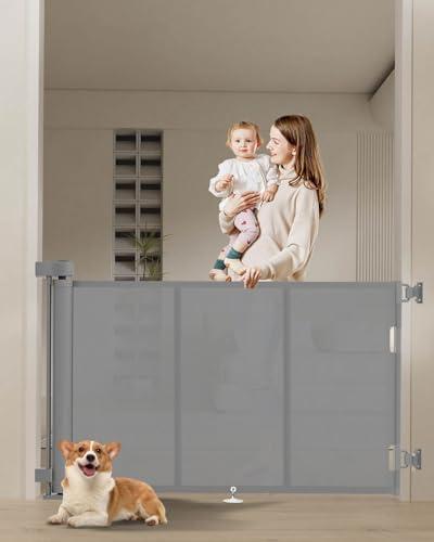 Upgraded 71" Retractable Baby Gates with Reinforced Strip Design to Prevent Crawling Through, 34" Tall Retractable Dog Gate, 6 FT Retractable Gates for Stairs, Doorways, Hallways