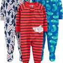 Simple Joys by Carter's Baby Boy's 2-Pack Loose Fit Flame Resistant Polyester Footed Pajamas Sleepwear, iguana/sea Creatures/shark, 12 Months