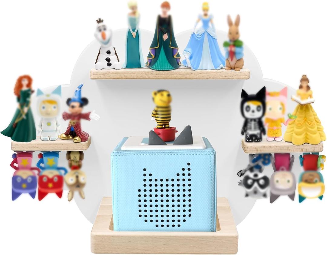 Taladad for TonieBox 2/ 1 and Tonie Shelf Cloud, Tonies Storage for 12-20 Tonie Figures Characters Magnetic Wall Shelf for Tonies Toniebox 2, Charging Station (White)