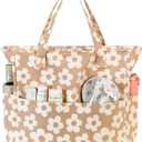 Bluboon Waterproof Beach Tote Pool Bags for Women Ladies Extra Large Carry On Bag With Wet Compartment for Weekender Travel,Beige Floral 157