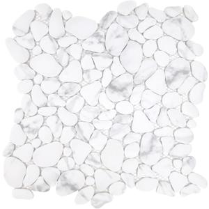 SUNWINGS 10-Sheet Pebble Tile for Shower Floor Border Kitchen Bathroom Backsplash, Carrara White Recycled Glass Marble Stone Looks Wall and Floor Tile, Covers 7.9 Sq. Ft