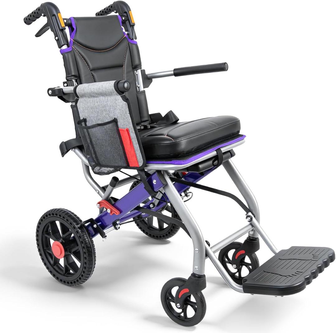 Lightweight Foldable Transport Wheelchair for Seniors Adults, Purple