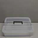 JUXYES 2Tiers Stack Carry Storage Box With Handle, Transparent Stackable Storage Bin With Handle Lid Latching Storage Container for School & Office Supplies