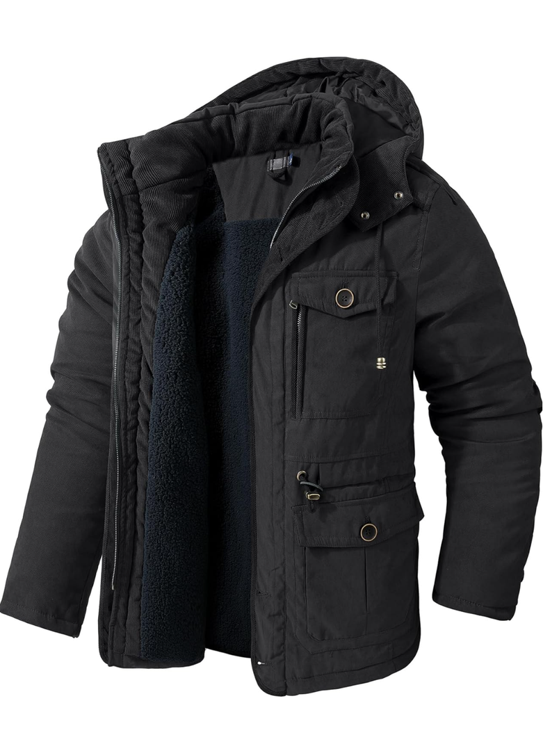 Mr.Stream Men's Winter Hooded Jacket Windproof Sherpa Lined Fleece Windbreaker Coat Outerwear Warm Parka S