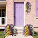 Artificial Flowers for Outdoors, 4 Pcs Fake Hanging Plants UV Resistant | Faux Silk Pansy, Front Door Porch Planter, Patio Yard Garden Balcony, No Fade, Spring Summer Decor, Purple Yellow White