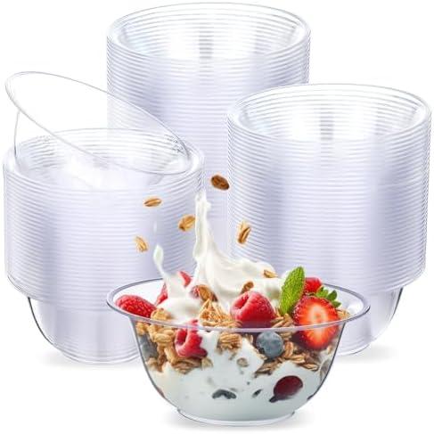 Potchen 50 Packs 8.5 oz Clear Plastic Bowls Disposable Plastic Bowls for Parties Weddings Serving Container for Candy, Soup, Dessert, Salsa, Ice Cream, Popcorn, Chip