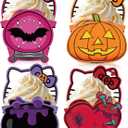 HOMEZZO 24 Pcs Halloween Cat Cupcake Toppers Wrappers, Spooky Ghost Kitty Cupcake Holders for Kids Birthday, Halloween Party Decorations