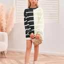 Meikulo Girls Striped Color Block Pullover Sweaters Kids Oversized Fashion Knit Sweater Clothes 5-14 Years, 120