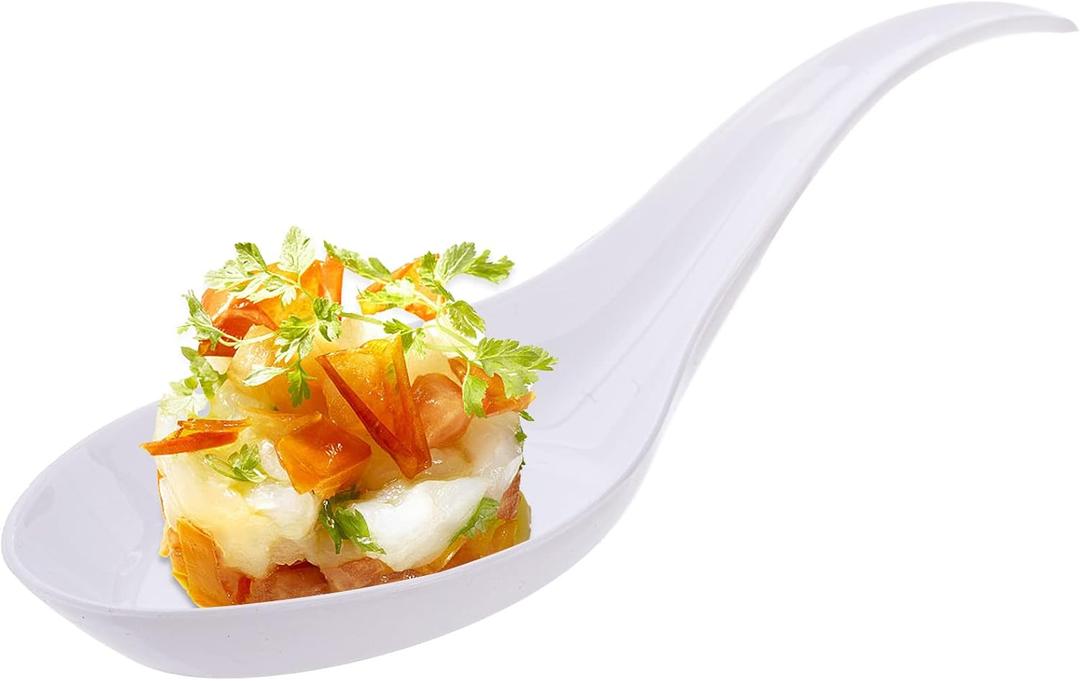 Kingrol 200 Plastic Appetizer Spoons, Disposable Tasting Spoons for Desserts, Hors d'oeuvres, Soups, Sushi, Dipping Sauces - White (4.75 x 1.4 x 1 inch)