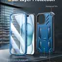 FNTCASE for iPhone 15 Case: for iPhone 14 Case & iPhone 13 Case [Built-in Screen Protector & Kickstand] [Military Grade Drop Protection] Heavy Duty Full Protective Shockproof TPU Phone Cover - Blue