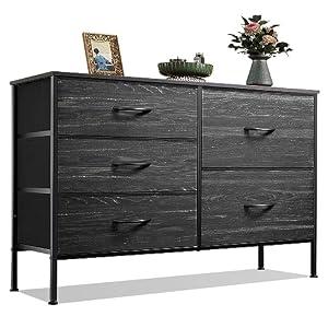 WLIVE Black Dresser for Bedroom, 5 Fabric Chest of Drawers