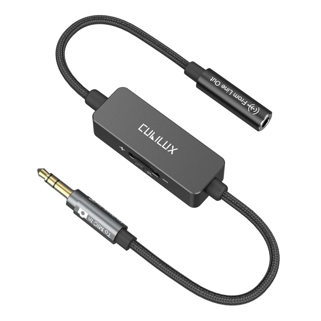 Cubilux 3.5mm Line to Microphone Attenuator, 1/8-Inch Female Line Out to Male MIC in Attenuation Cable for DSLR Camera Camcorder Recorder Recording, 1 Feet