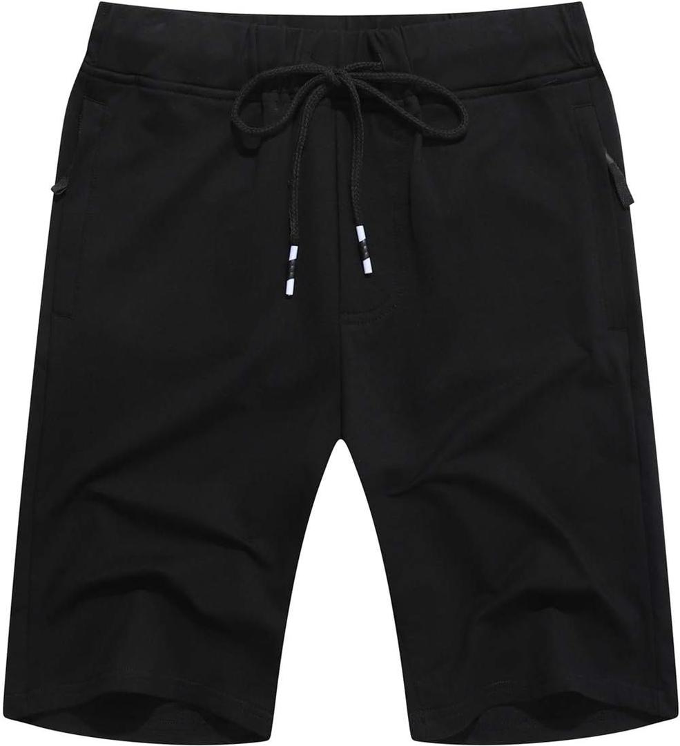 Boisouey Mens Shorts Casual Drawstring Zipper Pockets Elastic Waist (XX-Large, Black)