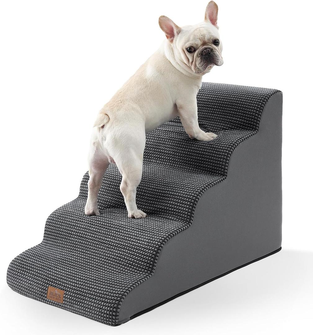 COZY KISS Extra Wide Dog Stairs 19.7" Width, Large Pet Step for Small Medium Dog, Puppy or Cat, Ramp for High Bed or Car, High Density Foam Ladder, Stable, 5 Step, 19.7x33x22.4 in, Charcoal Grey