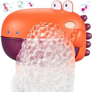 Grechi Dinosaur Bath Toys for Toddlers, Automatic Bubble Machine with 12 Childrens Songs, Baby Bathtub Toys for Kids Age 1-3 5-7, Fun & Safe Bath Time Toys for Boys & Girls (Orange)