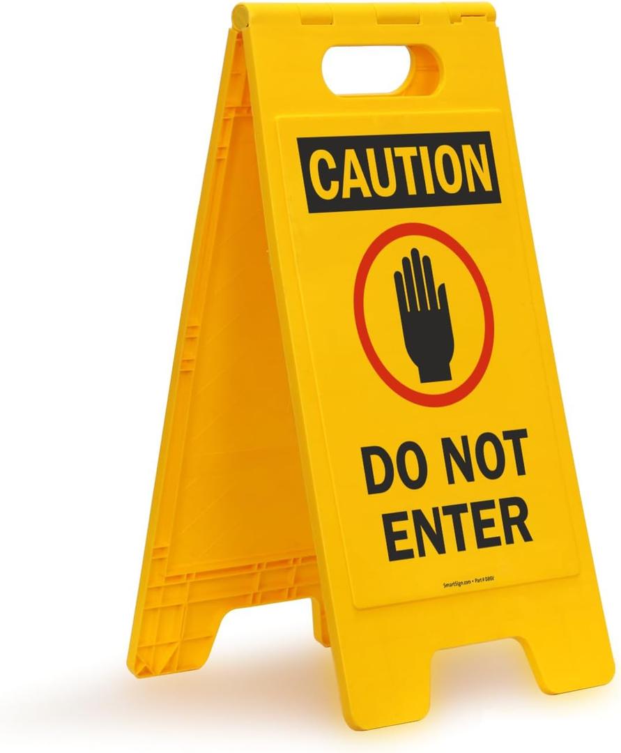SmartSign Folding Floor Sign, Legend "Do Not Enter" with Graphic, 25" high x 12" wide, Black/Red on Yellow
