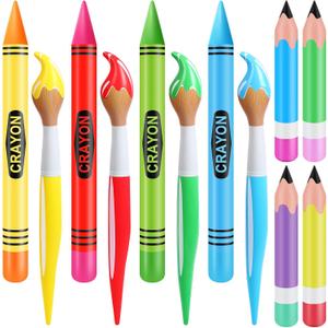 12 Pcs Inflatable Crayons Balloons Set Giant Crayons Jumbo Pencils Large Paint Brush Hanging Classroom Decor for Back to School Classroom Room Birthday Party Decorations 5 Colors(Classic Color)