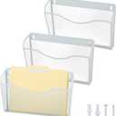 EASEPRES 3 Single Pocket Mesh Hanging File Organizer, Vertical Wall Mounted Magazine File Holder, Mount Basket Mail Paper Document Folder Organizing for Office, Home and School, White