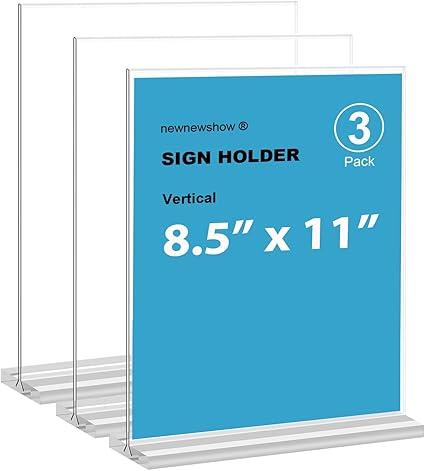 newnewshow 8.5x11 Acrylic Sign Holder 3 Pack Vertical Double-Sided Display (Optional 8.5x11 8.5x5.5 5x7 Horizontal and Vertical)