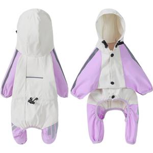 GIBZ Adjustable Dog Raincoat with Legs Hood, Reflective Puppy Rain Jacket Full Coverage, Small Medium Pet Coat, Purple, 2XL