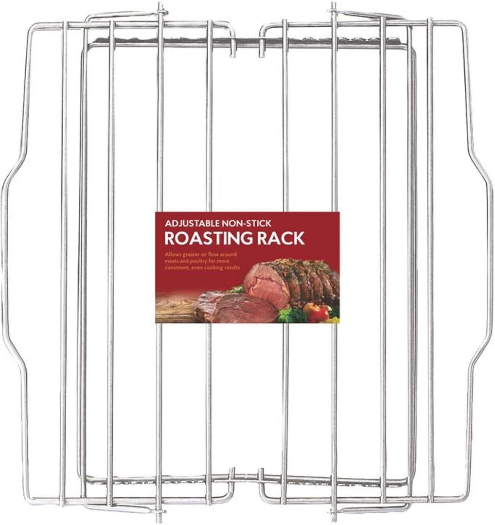 HIC Kitchen Roasting Adjustable Baking Rack, Chrome-Plated Steel, Adjusts to 7 Different Positions, 11.5 x 10.5 x 0.5-Inches (Silver)