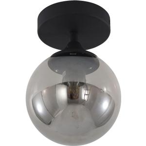KCO Lighting Mid Century Modern Black Semi Flush Mount Ceiling Light Smoke Grey Globe Glass Ceiling Light Industrial Hallway Close to Ceiling Lights for Porch Bedroom Living Room