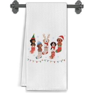 Funny Christmas Dog Kitchen Towels, Dog Lover Mom Dad Owner Gifts Dish Tea Towels for Kitchen Decor, Winter Holiday Xmas Puppy Decorative Hand Towel for Bathroom, 16x24 Inch