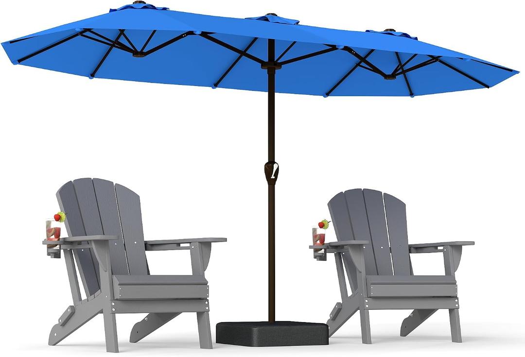 PatioKingdom 15FT Large Patio Umbrella with Base, Double Sided Rectangular Outdoor Umbrella with Sturdy Fiberglass Ribs, Market Umbrella for Pool,Garden,Backyard,Deck (Navy, 15FT)