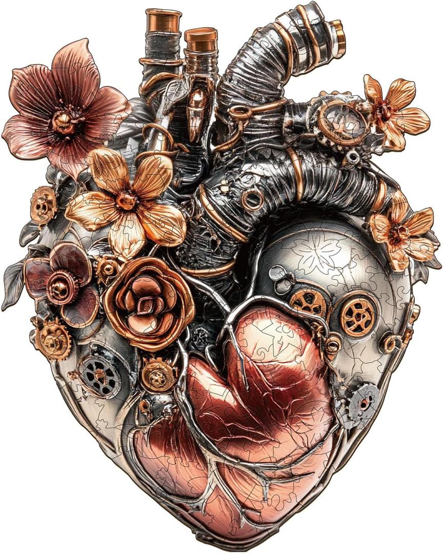 WOODBESTS Wooden Puzzles for Adults (90 Piece, S, 8.9x7.1 inches) Mechanical Heart Puzzle Adult Puzzles, Wooden Jigsaw Puzzles Unique Shape, for Adults Family Game