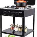 4 Burner Gas Stove Portable Outdoor Stove with Removable Storage Stand, Heavy Duty Stainless Steel Propane Gas Cooker with Wind Blocking Cover for Camping Picnic Home RV Cooking (no hose)