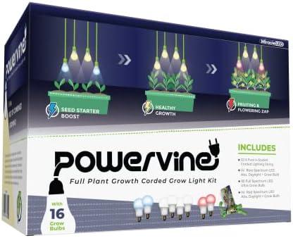 Miracle LED Powervine Seed to Flower Indoor Grow Light Kit - Includes 2 Blue, 4 Full, 2 Red Spectrum 150W Replacement Grow Light Bulbs & 1 4-Socket Corded Fixture (2-Pack)