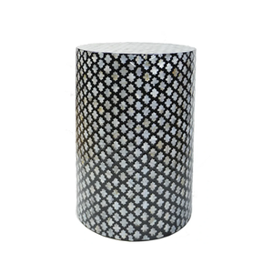 PEMAR Mother of Pearl Cylinder Drum End Table Capiz Shell Side Table Stool Coffee Accent Table Bedside Table Round Nightstand and Vanity Stool