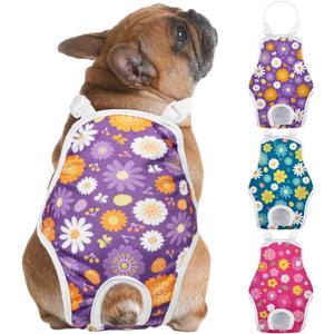Jollywoods 3 Pack Washable Female Dog Diaper Onesie Sanitary Pantie with Adjustable Suspender, Reusable Fixed Doggie Diapers, Super Absorbent Leakproof for Large Dog in Heat Cycle, L
