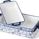 Ceramic Bakeware Set - Casserole Dish Baking Dishes for Oven - Rectangular Lasagna Pans with Handles for Kitchen Cooking - Microwave & Dishwasher Safe - Set of 3 (15.1''/13.6''/9.9'') - Blue