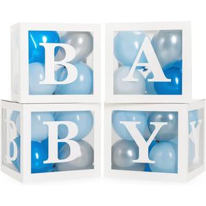 Baby Shower Boxes with Letters  White Boxes with Blue, Silver & White Balloons  44-Piece Gender Reveal & Party Decoration Set by Vellax