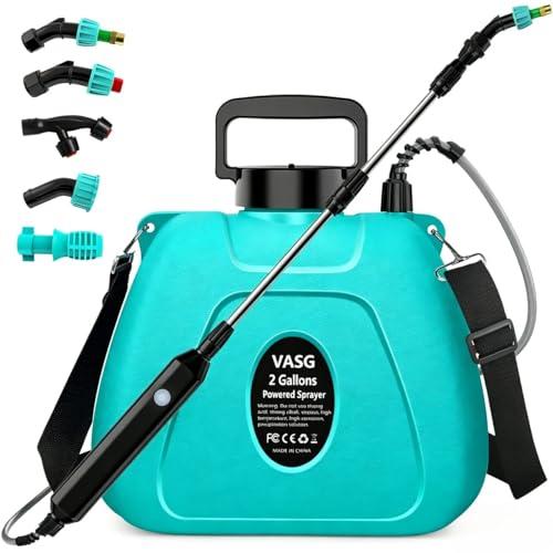 2 Gallon Electric Garden Sprayer, Battery Powered Weed Sprayer with USB Rechargeable Handle, 5 Spray Nozzles, Telescopic Wand & Adjustable Shoulder Strap for Lawn & Yard