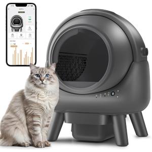 Self Cleaning Litter Box,Automatic Cat Litter Box for Multiple Cats,Robot with APP Control,Dual Safety Protection,Odor-Free Waste Disposal Includes Trash Bags,Grey (Gray)
