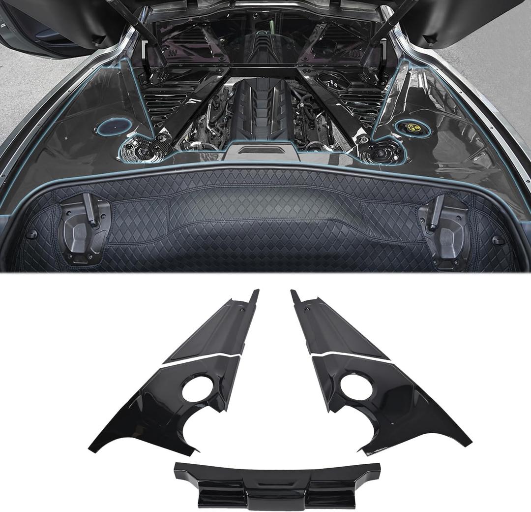 Gloss Black Engine Compartment Surround Overlay,Carbon Fiber Pattern Engine Bay Panel Cover Trim Side Panel Center Strut Cover for Corvette C8 Stingray Z51 2020+ for C8 Z06 /E-Ray 2023+