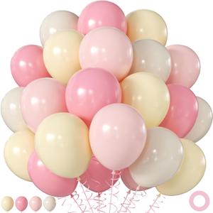 Pink and Yellow Balloons, 60Pcs 12 Inch Pastel Pink Light Pink Yellow Sand White Balloons for Baby Shower Bridal Shower Anniversary Wedding Bee Bear Themed Birthday Party Decorations