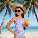 Girls Floral One Piece Swimsuit and Cover Up Skirt Set Purple Bathing Suit for Girls Size 6-7 (Purple)