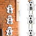 Vicenpal Halloween Ghost Boo Wooden Door Hanger Sign, Large Cute Ghost Decor for Front Door Yard Wall Indoor/outdoor Halloween Party Decorations(Classic)