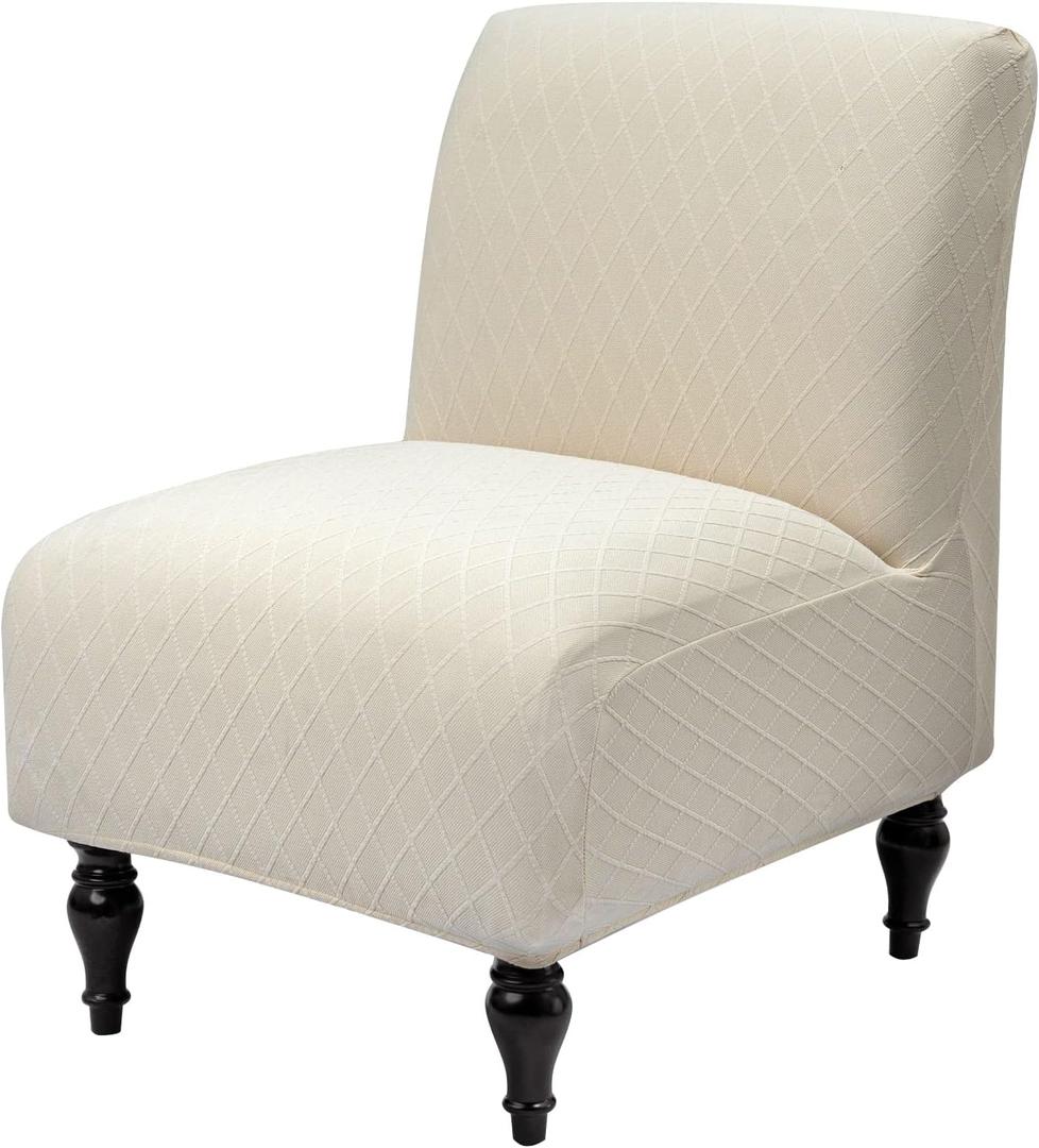 Iauddy Armless Accent Slipper Chair Cover Slipcover,Stretch Spandex Removable Jacquard Non-Slip Silp Cover for Accent Chair Without Arms Furniture Protector for Living Dining Room