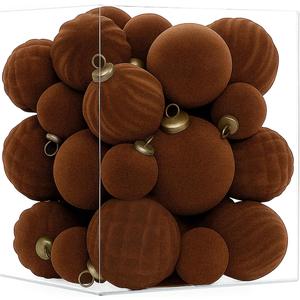 36PCS Velvet Christmas Ornaments Set Mixed Flocked Balls Ornaments Shatterproof Christmas Tree Decorations for Holiday, Party, Home(Brown)