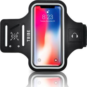 TRIBE Water Resistant Cell Phone Armband Case Running Holder for iPhone Pro Max Plus Mini SE (13/12/11/X/XS/XR/8/7/6/5) Galaxy S Ultra Plus Edge Note (21/20/10/9/8/7/6/5) Adjustable Strap & Key Pocket (Black)