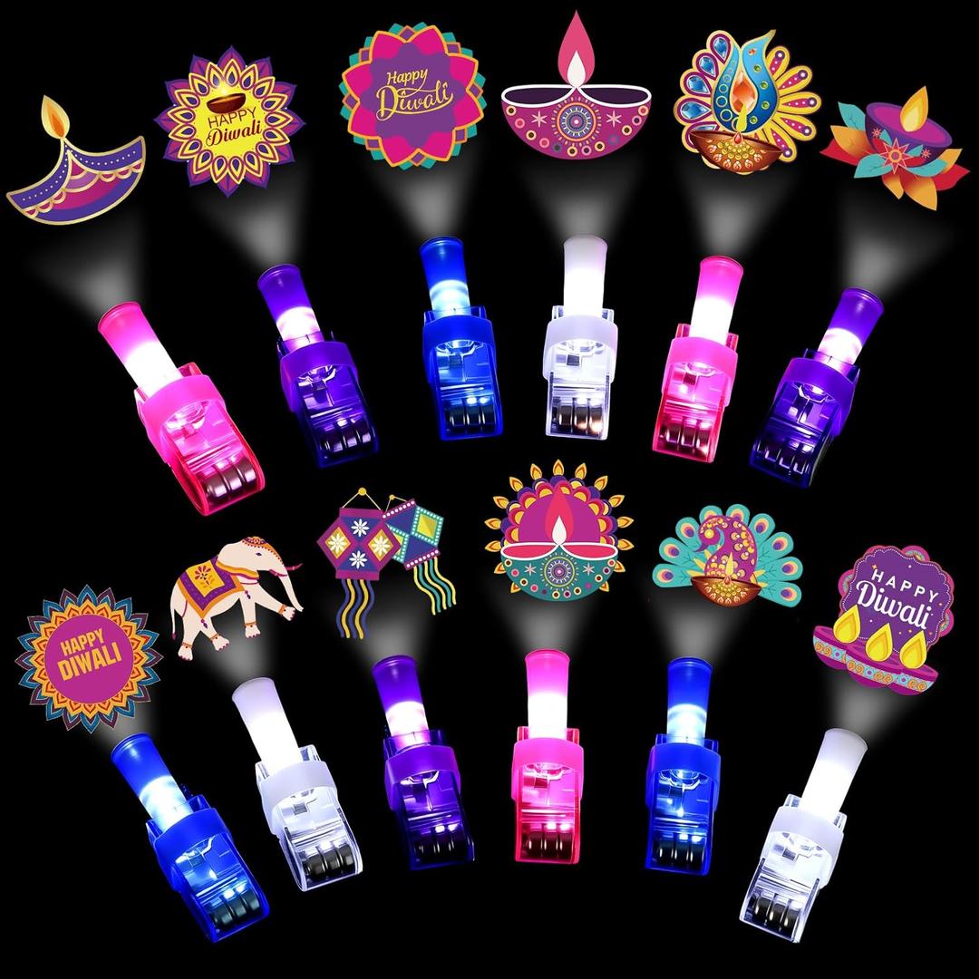 Tuanse 36 Pcs Diwali Finger Lights Gifts Bulk for Kids Glow in the Dark Finger Lights with Inspirational Scriptures Happy Diwali Decorations Indian Light Celebration Party Supplies Decorations
