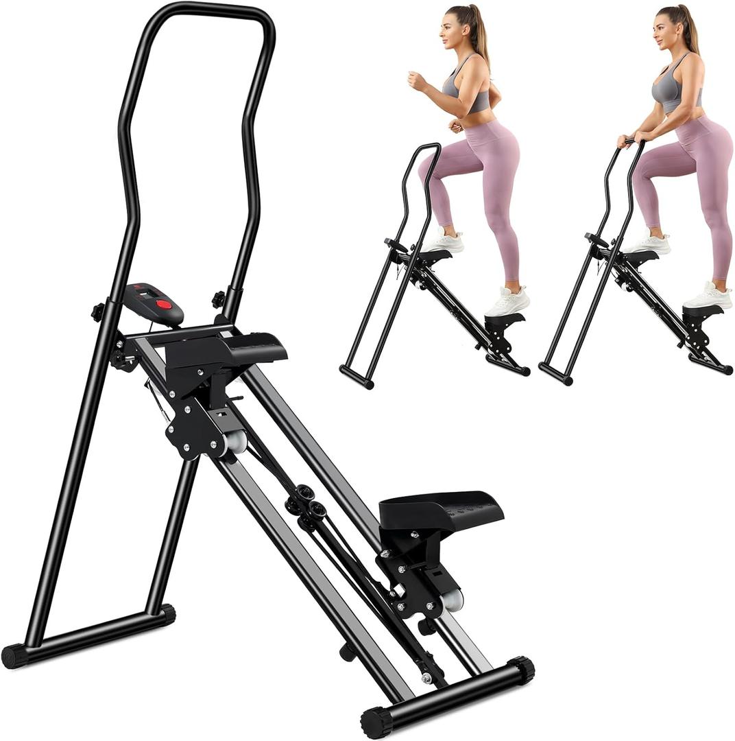 Vertical Climber, Pro Stair Stepper for Full-Body Workout, Compact & Foldable Cardio Exercise Stair Climber with Extended Step Range, Improved & Adjustable Handlebar & Pedals.