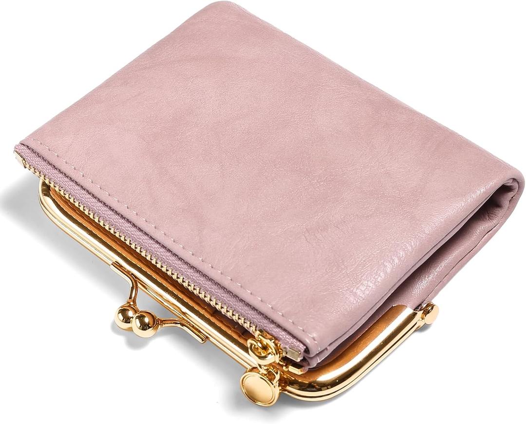 RNIEGA Wallet Women Small RFID Blocking Bifold Leather Wallets for Women Vintage Coin Purse With Zipper and Kiss Lock