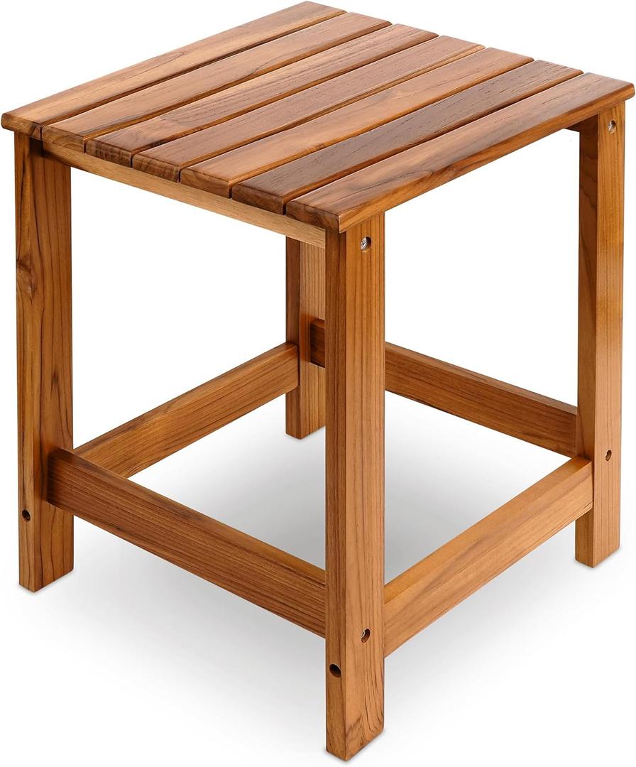 Utoplike Teak Outdoor Side Table for Patio, Pool Coffee Accent Table, Wood End Tables for Garden, Backyard, Bed, Living Room, Couch, 1-tier